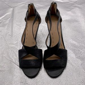 Nine West Black Leather Strap Wedge Size 6